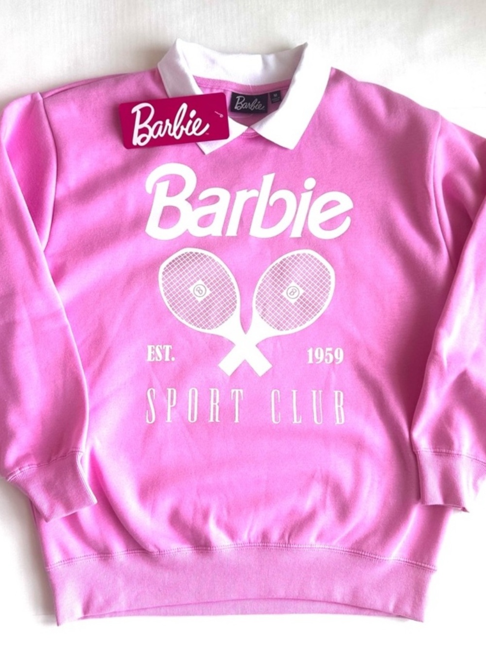 Barbie Pink Crewneck Sweatshirt with White Tennis Graphic